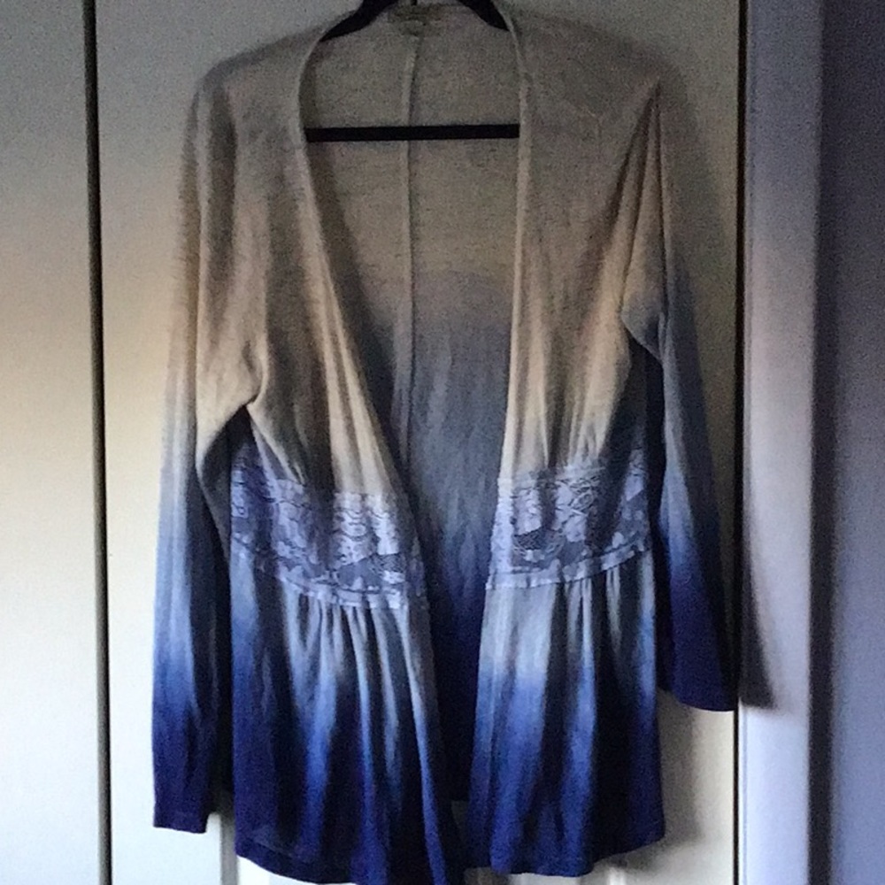 New One World Ombre Open Front Lightweight Cardigan Sweater Size L